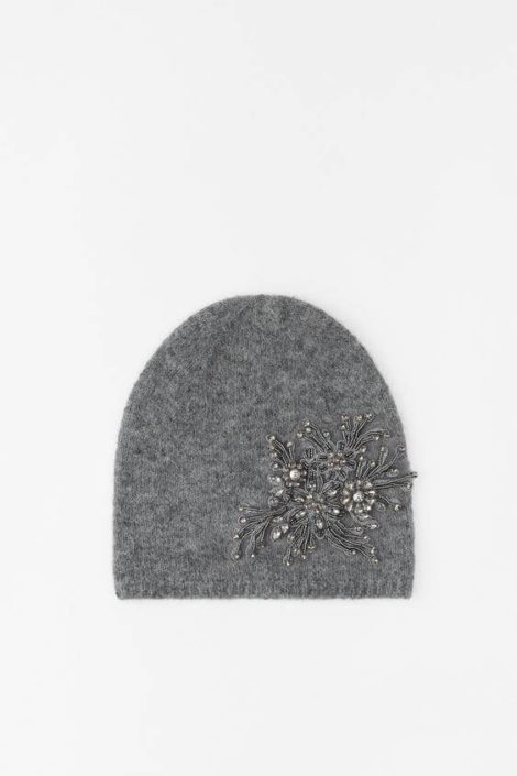 Grey Beaded Beanie